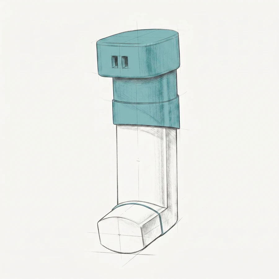 Concept sketch of a pressurised metered-dose inhaler with a clip-on Respiro add-on sensor