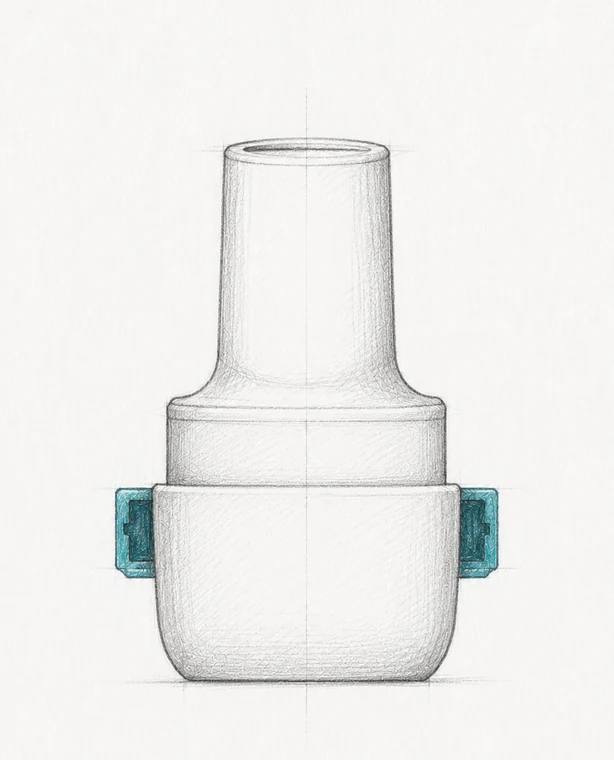 Industrial-design concept sketch of the RS01X connected inhaler